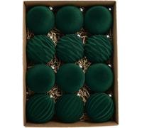 Juego de 12 bolas de Navidad con fleco, en terciopelo vintage rojo y dorado, decoración de árbol de Navidad con fleco, grandes bolas decorativas inastillables para colgar en guirnaldas navideñas