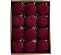Juego de 12 bolas de Navidad con purpurina, en terciopelo vintage rojo y dorado, decoración de árbol de Navidad con purpurina color burdeos, grandes bolas decorativas inastillables para colgar en
