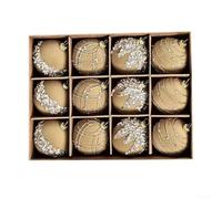 Juego de 12 bolas de Navidad de plástico con acabado de lentejuelas de diamante de terciopelo para colgar en el árbol y decoración de celebración (caqui)