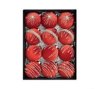 Juego de 12 bolas de Navidad de terciopelo de 8 cm de plástico con flocado en color verde oliva, para decoración elegante festiva en árbol, puerta o ventana en interiores (rojo)