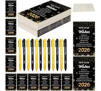 Juego de 12 bolígrafos de feliz año nuevo 2026 con cuaderno inspirador, suministros de fiesta de víspera a granel para invitados, compañeros de trabajo, empleados, equipo, aula, profesor, oficina