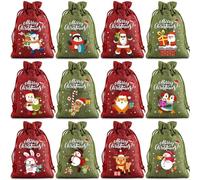 Juego de 12 bolsas de almacenamiento de Navidad con diseños divertidos para guardar dulces y pequeños regalos (rojo + verde)