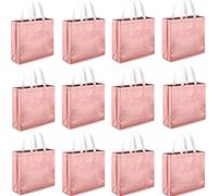 Juego de 12 bolsas de comestibles reutilizables brillantes, bolsa de mano con asa, elegante bolsa de regalo no tejida, para fiestas, cumpleaños, boda, dama de honor, Navidad, oro rosa, Large