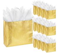 Juego de 12 bolsas de regalo con asas, reutilizables, para dama de honor, brillantes, no tejidas, con papel de seda con purpurina, bolsas de despedida de soltera para bodas, cumpleaños, baby shower