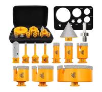 Juego de 12 brocas de diamante para azulejos - EXFEIN 6/6/8/20/25/35/50/68/110 mm + broca de fresado de dedo de 20 mm + brocas biseladas de 50 mm + adaptador para azulejos de porcelana, mármol y