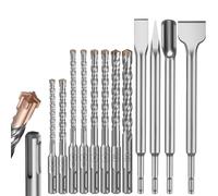 Juego de 12 brocas y cinceles SDS-Plus, 8 brocas de martillo cruzado (6/8/10/12 x 150 mm, 6/8 x 110 mm) + 4 cinceles de hormigón (14/20/40 x 250 mm), punta de carburo de tungsteno para hormigón