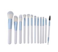 Juego de 12 brochas de maquillaje para base, polvos, corrector, sombra de ojos y rubor, con estuche verde oscuro.