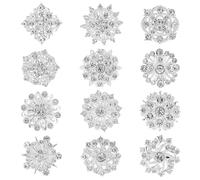 Juego de 12 broches de flores de diamantes de imitación de cristal, broches plateados para mujer, broches de aleación para ramo de boda, broches para mujer, manualidades, adorno, kit de ramo de boda