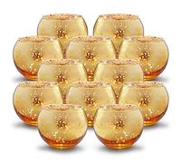 Juego de 12 Candelabros de Velas en Cristal Soporte para Portavelas para Velas LED de té Portavelas de Cristal Dorado 2" H Candelita Candelero Oro Vidrio Mercurio para decoración del hogar