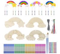 Juego de 12 carillones de viento para niños, arco iris, madera, carillón de sonido, manualidades para pintar madera para pintar para niñas, niños, cumpleaños infantiles