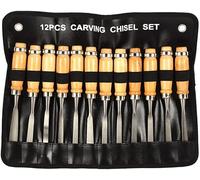 Juego de 12 Cinceles de Mano para Tallar Madera, Cuchillas, Mangos de Madera Pulida, Agarre Cómodo, Estuche Protector de Plástico, Ideal para Carpinteros y Artistas