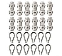 Juego de 12 clips de cuerda de acero inoxidable y dedales, abrazaderas dúplex para aplicaciones de cuerda ()