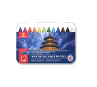 Juego de 12 colores pastel solubles en agua, pasteles de acuarela con sacapuntas, paleta y pincel para creaciones artísticas vibrantes (clásico)