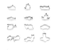 Juego de 12 cortadores de galletas de acero inoxidable con diseño de animales, moldes para hornear para niños, fiesta de cumpleaños, Pascua, decoración de pasteles (cortadores de galletas para