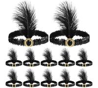 Juego de 12 diademas estilo flapper de los años 20, accesorios vintage para el cabello de plumas negras para mujeres, decoraciones de fiesta con temática retro