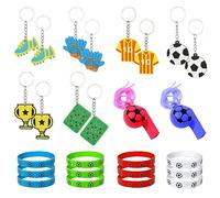 Juego de 12 dijes de fútbol, 12 pulseras de silicona, 2 silbatos de fútbol, accesorios de juguete para niños, decoración de fiesta de fútbol, regalo de cumpleaños para niños.