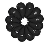 Juego de 12 fundas para cabeza de hierro para palos de golf, de cuero sintético grueso, para cabeza de hierro de golf, se adapta a todas las marcas Titleist, Callaway, Ping (negro profundo)