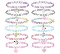 Juego de 12 gargantillas para niños, colgante con dije, unicornio, arcoíris, panda, gato, corazón, flor, sirena, gargantilla, tatuaje, elástico