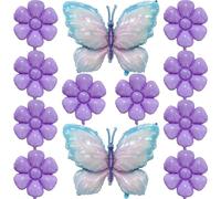 Juego de 12 globos de mariposa morados con mariposas y flores, globos de mariposa azul hielo para fiesta de cumpleaños, decoración de fiesta de flores