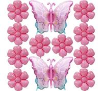 Juego de 12 globos de mariposa rosa con diseño de flores y mariposas, color rosa degradado para fiestas de cumpleaños y decoraciones de fiesta