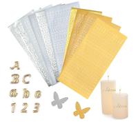 Juego de 12 letras de cera, letras de cera para velas, velas de bautizo o bautizo, números de cera para velas, velas de bautismo, superficies lisas, para eucaristía o bodas (oro y plata)