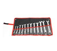 Juego de 12 llaves de carraca de doble extremo, de acero al cromo vanadio, con cabeza móvil, kit de herramientas profesionales para reparación de vehículos y mantenimiento del hogar