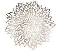 Juego de 12 manteles individuales y posavasos metálicos dorados 24 piezas a juego de vinilo laminado con hojas redondas para mesa de comedor, festivales, Navidad, Acción de Gracias, fiesta, boda