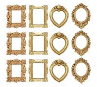 Juego de 12 marcos de fotos dorados vintage de bolsillo con 4 diseños distintivos para detalles de mesa, accesorios de cabina de fotos y adornos de diario