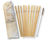 Juego de 12 pajitas de bambú en bolsa de almacenamiento - Pajitas reutilizables - Cóctel Pajitas - con cepillo de limpieza - Natural y Durable - 100% Bambú