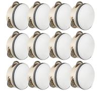 Juego de 12 panderetas de madera de 4 pulgadas, instrumento de percusión de mano de una sola fila con parche de poliéster y piel de oveja, perfecto para clases de baile, bodas y fiestas