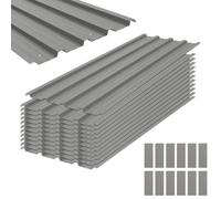 Juego de 12 paneles de acero galvanizado de la marca Outsunny, resistentes a la intemperie, color gris claro, tamaño pequeño. De un panel que mide 129 cm de largo por 45 cm de ancho. Gris