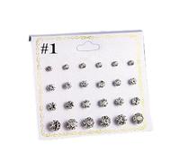 Juego de 12 pares de aretes redondos de circonita y perla, material de aleación galvanizado para un brillo prolongado y moda diaria (A)