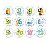 Juego de 12 pegatinas de mes para bebé y niña, animales, unisex, embarazo, mensual, para cada mes