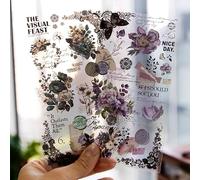 Juego de 12 pegatinas retro de flores botánicas Washi para diario, planificador, cuaderno, portátil, calendario, decoración de boda (noche de lace)