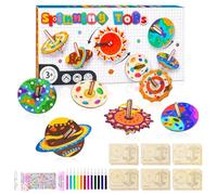 Juego de 12 peonzas de Madera (Personalizables) - Pintura Creativa y temática planetaria - Actividad Manual para Adultos (Madera)
