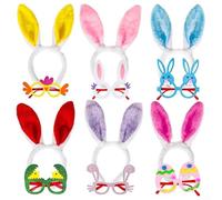 Juego de 12 piezas con diadema y marco de gafas con temática de Pascua con diseños de huevo de pollito para todos los grupos de edad (B)
