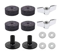 Juego de 12 piezas de batería para platillos y almohadillas de fieltro redondas y suaves, arandelas de tuerca de ala, accesorios de montaje, fundas de soporte para platillos negro/gris