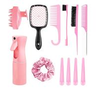 Juego de 12 piezas de peluquería: cepillo para el pelo, peine de dientes anchos, botella de spray para peinar, peine de cola para el cabello, bandas para el cabello, herramientas de peinado de calidad