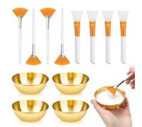 Juego de 12 piezas de suministros faciales para esteticista, 4 cuencos grandes dorados con 8 cepillos aplicadores faciales, cuencos estéticos para el cuidado de la piel, herramientas cosméticas para