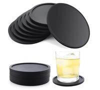 Juego de 12 Posavasos Negros,Posavasos,Posavasos de Silicona,Posavasos Redondos de Silicona,Negro Posavasos,Posavasos de Silicona Redondos para Vasos,Negro Redondo Posavasos de Silicona para Bebidas