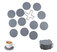 Juego De 12 Posavasos Silicona con Soporte Metálico - Almohadillas Redondas para Bebidas, Protección Mesa, Resistente Al Calor(Gray)