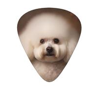 Juego de 12 púas de guitarra cómodas en la mano con bordes lisos, tres grosores para que coincida con la impresión de perro bichon frise
