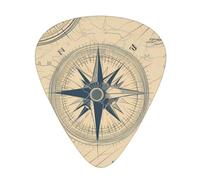 Juego de 12 púas de guitarra cómodas en la mano con bordes lisos, tres grosores para que coincida con la impresión náutica de mapa de brújula
