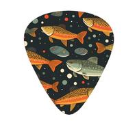 Juego de 12 púas de guitarra cómodas en la mano con bordes lisos, tres grosores para que coincida con la pesca con mosca de trucha de arroyo. Impresión