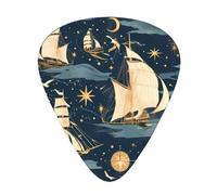 Juego de 12 púas de guitarra cómodas en la mano con bordes lisos, tres grosores para que coincida con el velero pirata con impresión de luna llena