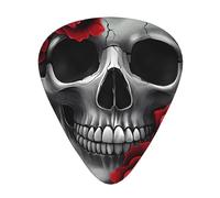 Juego de 12 púas de guitarra con diseño de calavera, color rosa y rojo, con caja de almacenamiento, 3 grosores de 0,46/0,71/0,96 mm, púas ABS para guitarra, ukelele y bajo