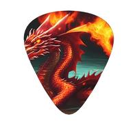 Juego de 12 púas de guitarra con diseño de Dragon King in Fire, disponible en 3 grosores, adecuadas para guitarras acústicas y eléctricas
