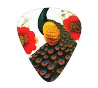 Juego de 12 púas de guitarra con diseño de flores rojas de pavo real, 3 grosores con funda para bajo, guitarra eléctrica y mucho más.