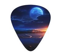 Juego de 12 púas de guitarra con estampado de luz de luna y mar, disponible en 3 grosores, adecuadas para guitarras acústicas y eléctricas