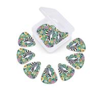 Juego de 12 púas de guitarra con estuche de almacenamiento, diseño de animales, lémur, flores, púas de guitarra para bajo eléctrico y acústico, 0,46 mm, 0,71 mm, 0,96 mm, delgadas, medianas y pesadas